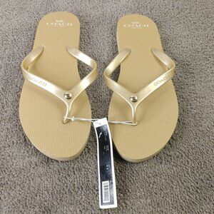 Coach COH Thong Flip Flop Sandals Womens 10 B Shoes Light Gold